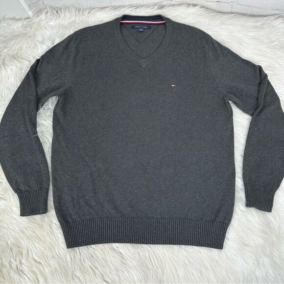 Tommy Hilfiger Women’s Dark Gray V-Neck Y2K Designer Knit Sweater M/C42 - Picture 5 of 11